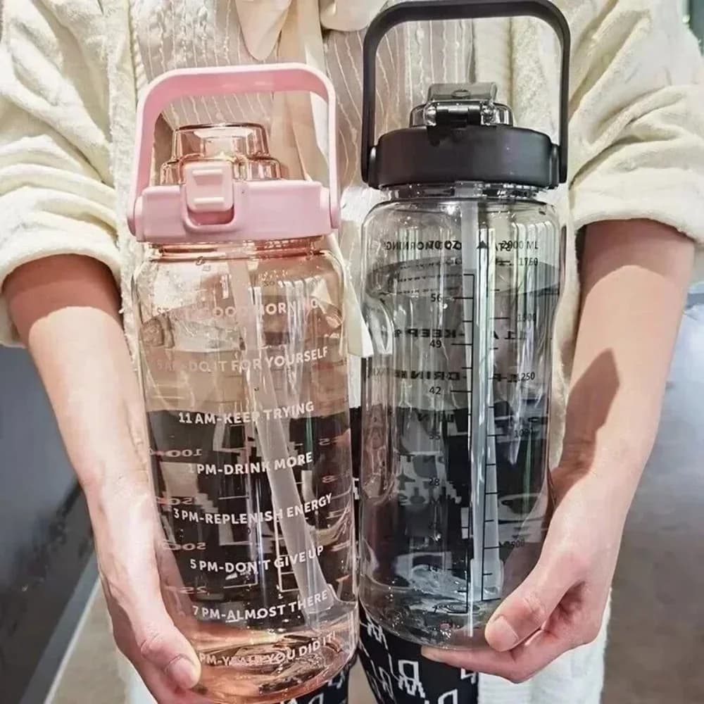 2L Portable 1pc Water Bottle Large Capacity Plastic Straw Water Cup Drink Bottle With Time Marker For Outdoor Sports Fitness - 3