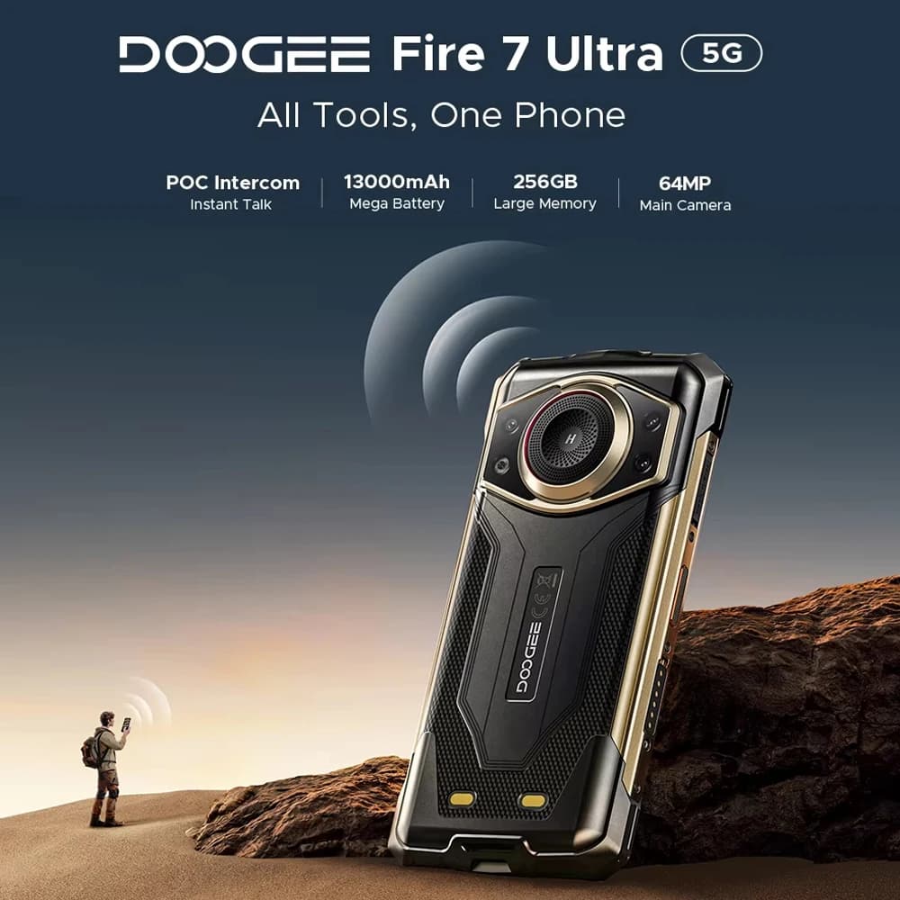 World premiere Doogee Fire 7 Ultra Rugged Phone 6.6" IPS Screen 64MP Octa-Core Smartphone 5G 32GB+256GB 13000mAh Android 15 NFC - 2
