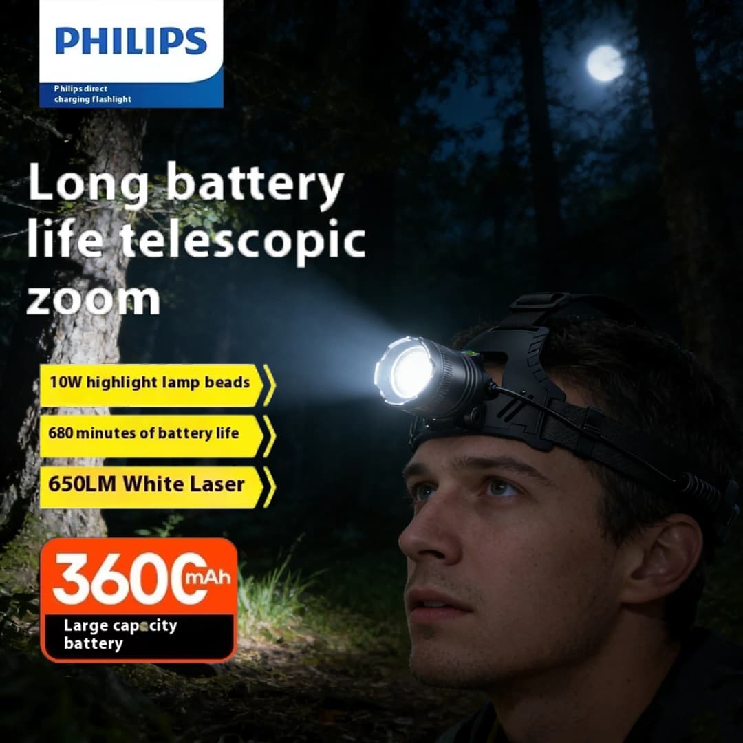 Philips SFL 3341 Headlamp Torch with 90 Degree Adjustable Beam 680 Minute Longevity 3600mAh Extra Large Battery Head Mounted