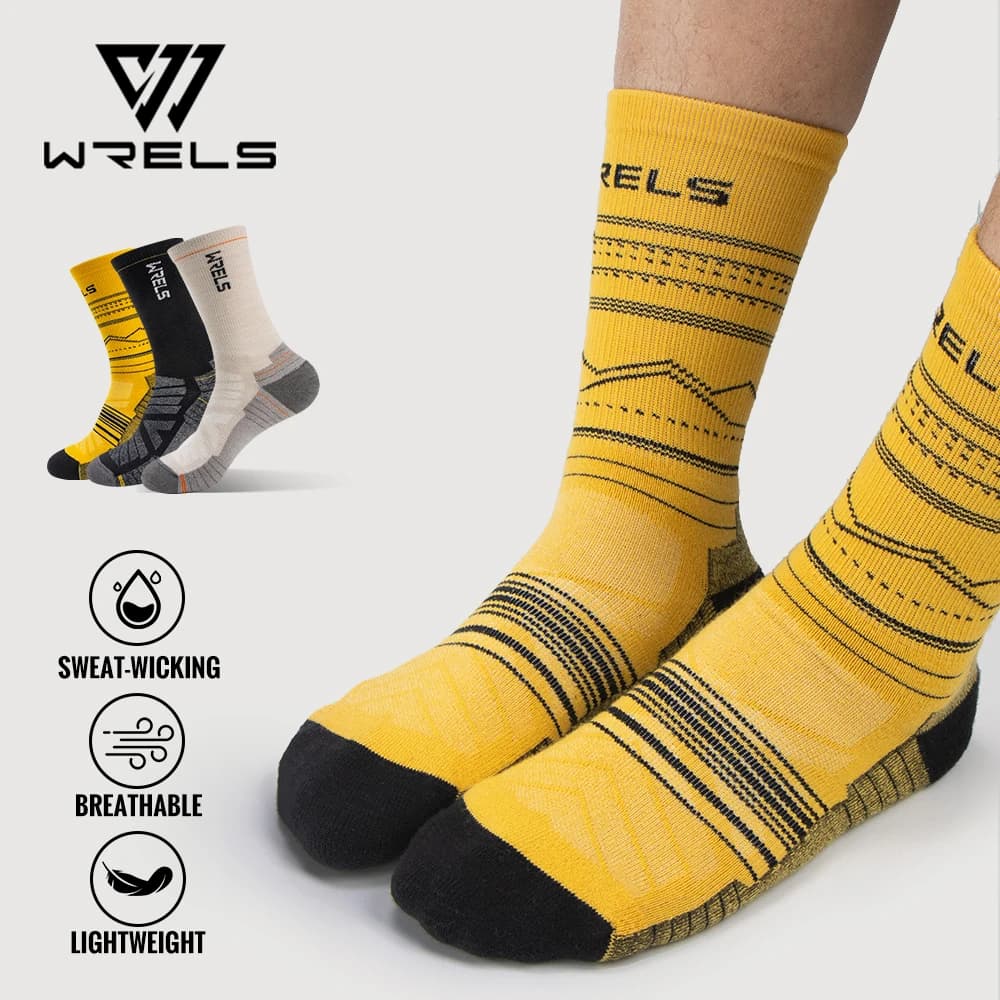 WRELS Merino Wool Socks Hiking Running Socks Soft Lightweight Shock Absorption Damping Mid-Calf Breathable Ankle Cycling Socks - 2