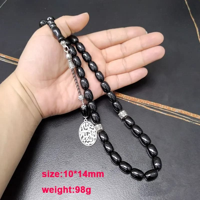 Tasbih الطبيعية العقيق الأسود حجر برميل شكل سوار هدية رمضان عيد misbaha مسلم الاكسسوارات الخليج تصميم الصلاة الخرز - 3