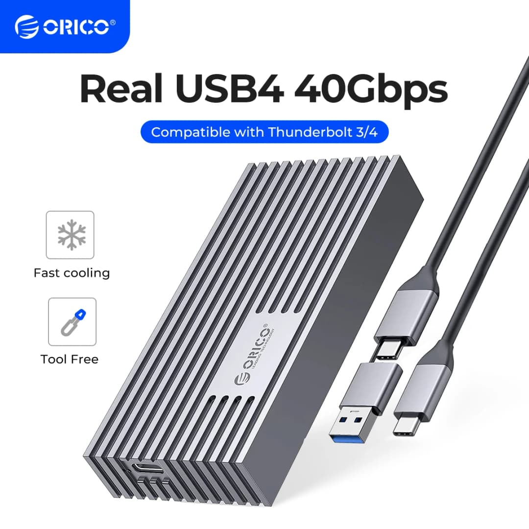 ORICO غلاف خارجي لـ NVMe M.2 SSD بمنفذ USB4 بسرعة 40 جيجابت في الثانية و PCIe3.0x4 و 20 جيجابت في الثانية و 10 جيجابت في الثانية متوافق مع Thunderbolt 3/4