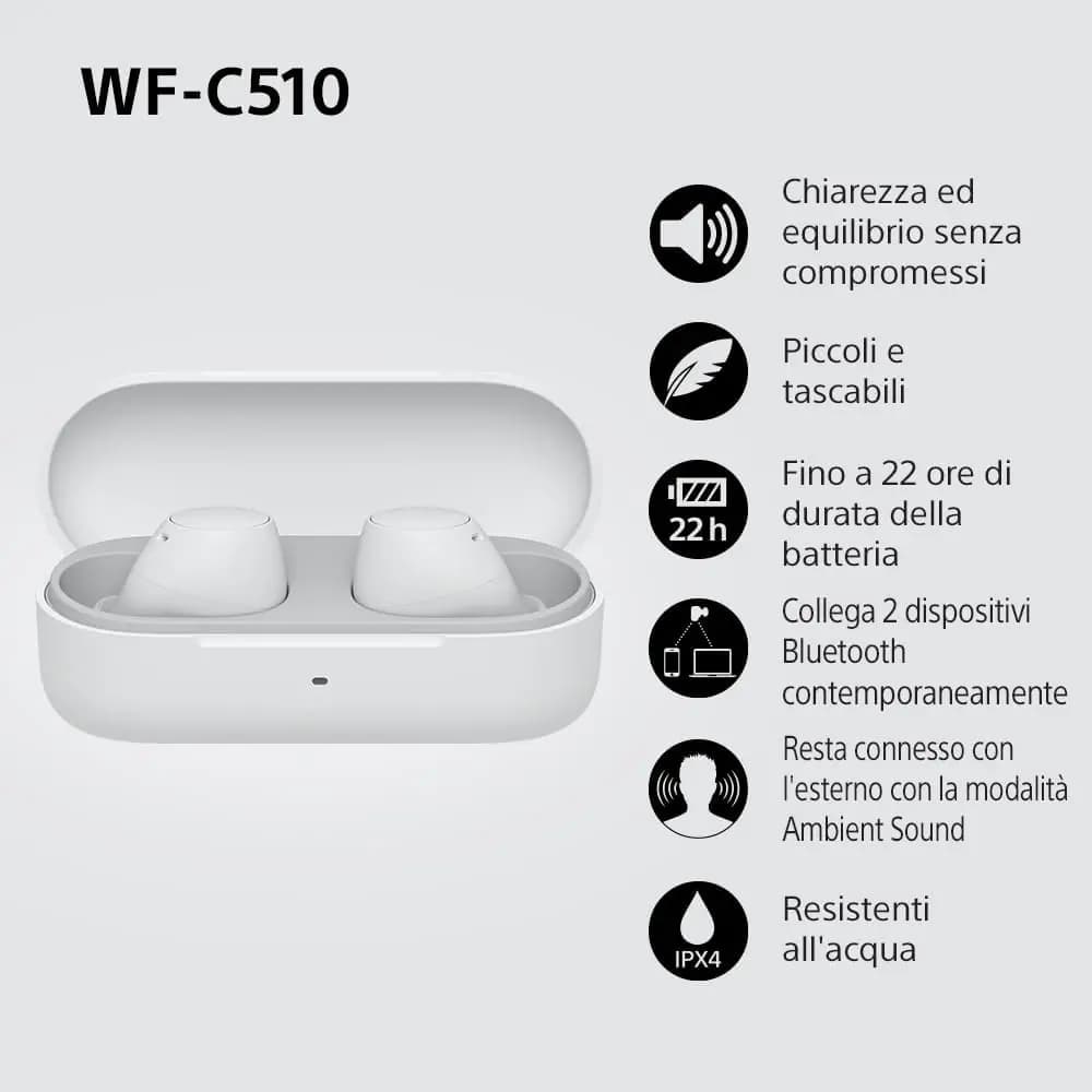 سماعات سوني WF-C510 اللاسلكية الحقيقية بجودة مكالمات واضحة ومقاومة وبطارية تدوم طويلاً وشحن سريع - 2