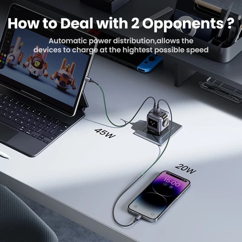 【قابس US】 شاحن UGREEN 65 واط 30 واط GaN تصميم روبوت PD3.0 شاحن سريع QC4.0 3.0 PPS لجهاز iPhone 17 و16 و15 Pro وMacbook Laptop Table - 3