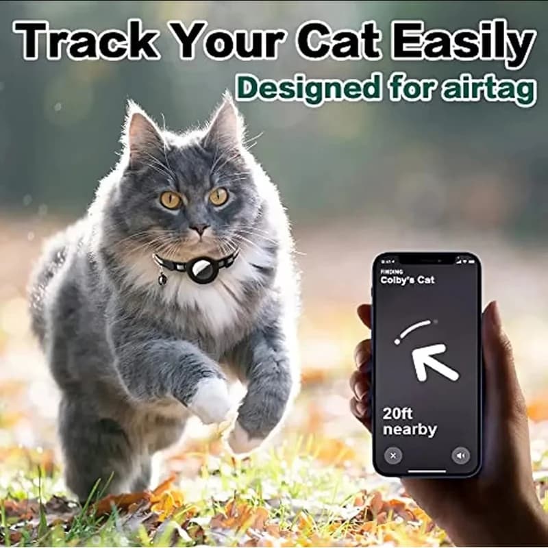 1Pcs Pet Airtag Cat Collar Breakaway, Reflective Kitten Collar with Apple Air Tag Holder and Bell for Girl Boy Cats, 0.4 Inches - 4
