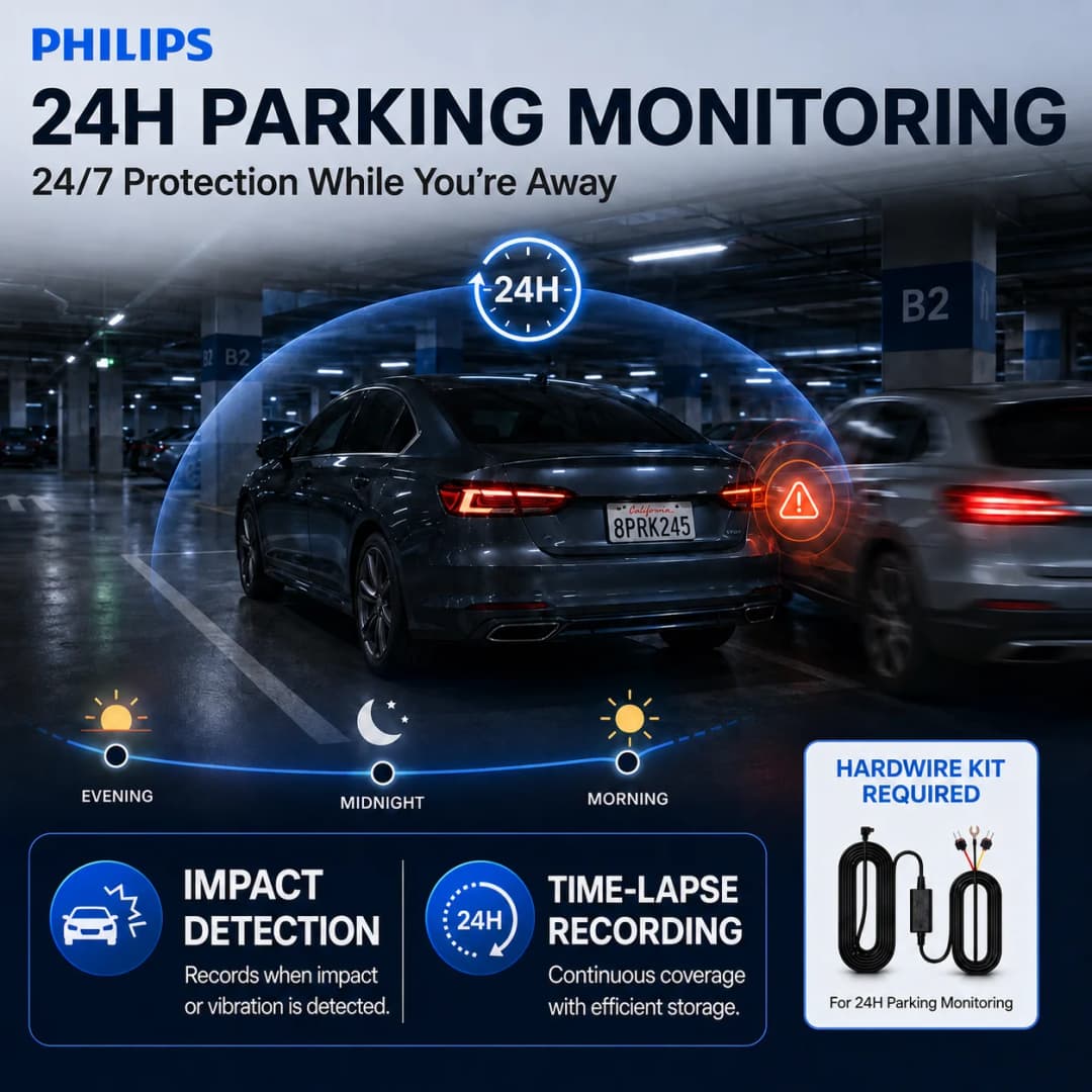 كاميرا سيارة PHILIPS Dash Cam B06 بدقة 4K+1K HDR أمامية وخلفية مقاومة للماء بشاشة 3.15 بوصة IPS واي فاي 2.4G 5.8G تطبيق GPS دعم مراقبة الوقوف 24 ساعة - 4
