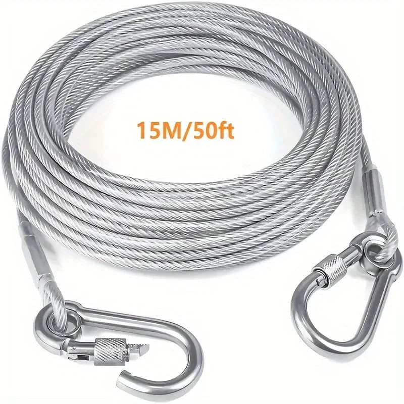 Heavy-Duty Reflective Dog Tie-Out Cable, 250 lbs Capacity - Stainless Steel with Swivel Snap Hooks - Ideal for Outdoor, Yard & C