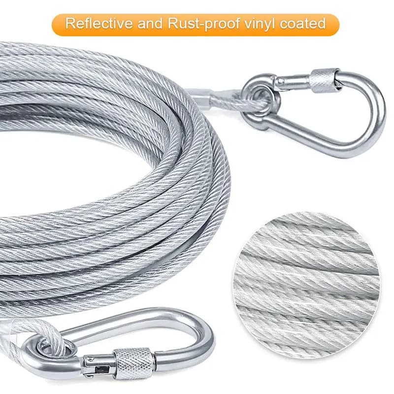 Heavy-Duty Reflective Dog Tie-Out Cable, 250 lbs Capacity - Stainless Steel with Swivel Snap Hooks - Ideal for Outdoor, Yard & C - 2