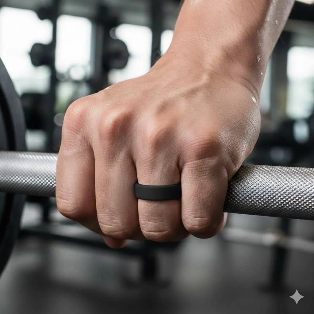 7 Pack Men's Silicone Wedding Bands, 8mm Wide Rubber Rings for Workout Sports, Comfort Fit Ring Set, Gift for Husband Him - 5