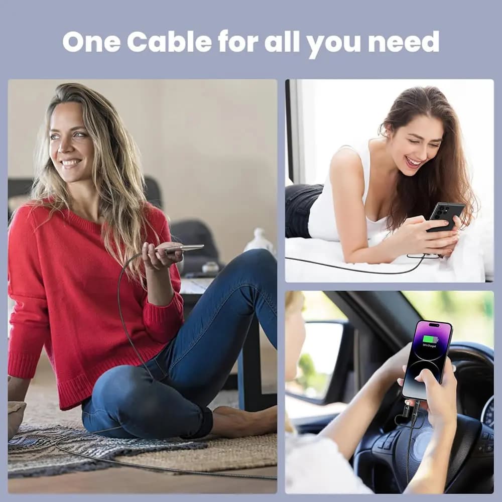 كابل شحن سريع 5 في 1، PD 65 واط، USB C، نايلون مضفر، متوافق مع iPhone وسامسونج وماك بوك - 6