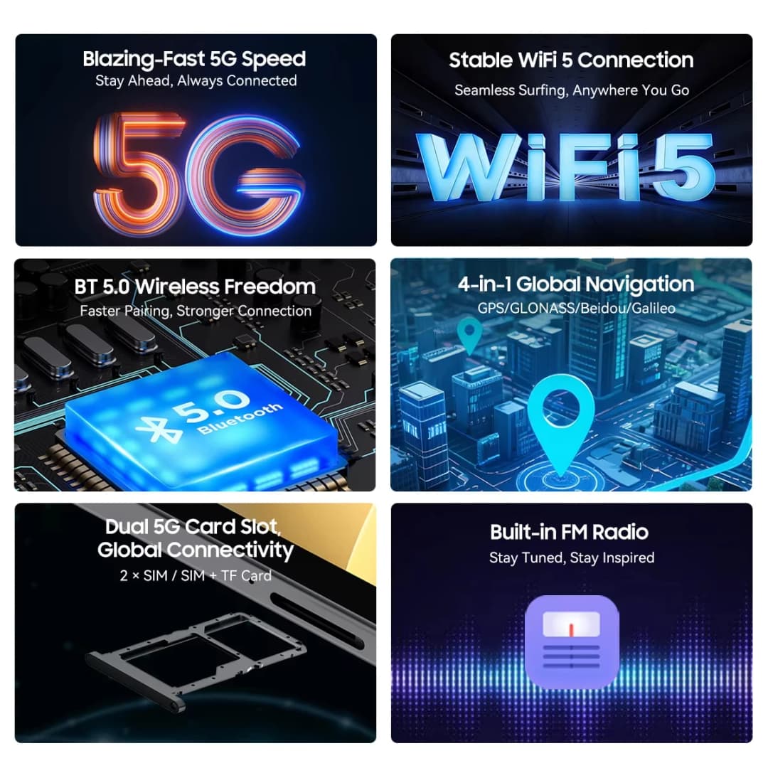 بلاك فيو زينو 10 تابلت 5G 2025، شاشة 11 بوصة FHD، شحن سريع 18 واط، معالج T8200، 8 جيجابايت + 128 جيجابايت، بطارية 8800 مللي أمبير، أندرويد 15 - 6