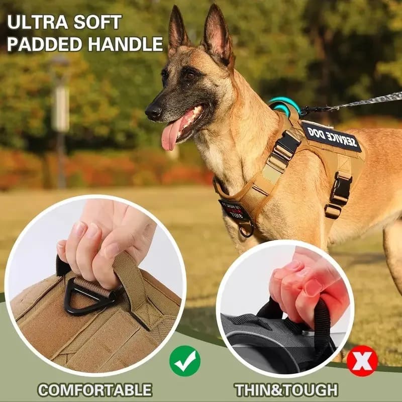 Tactical Dog Harness Adjustable Military Emotional Support Service Dog Vest With Handle & Molle For Medium Large Dogs Easy Contr - 3