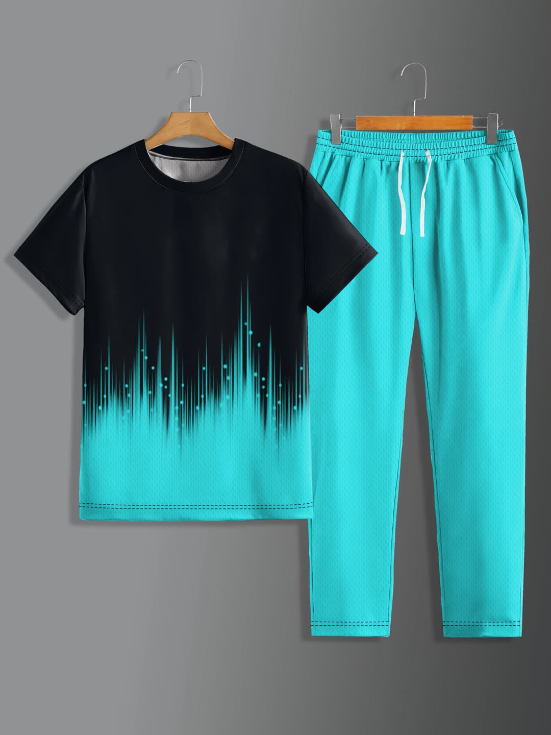 2025 Simple Men's Summer Gradient Printed Comfortable and Breathable Round Neck T-shirt Pants Set Outdoor Casual Two Piece Set - 2