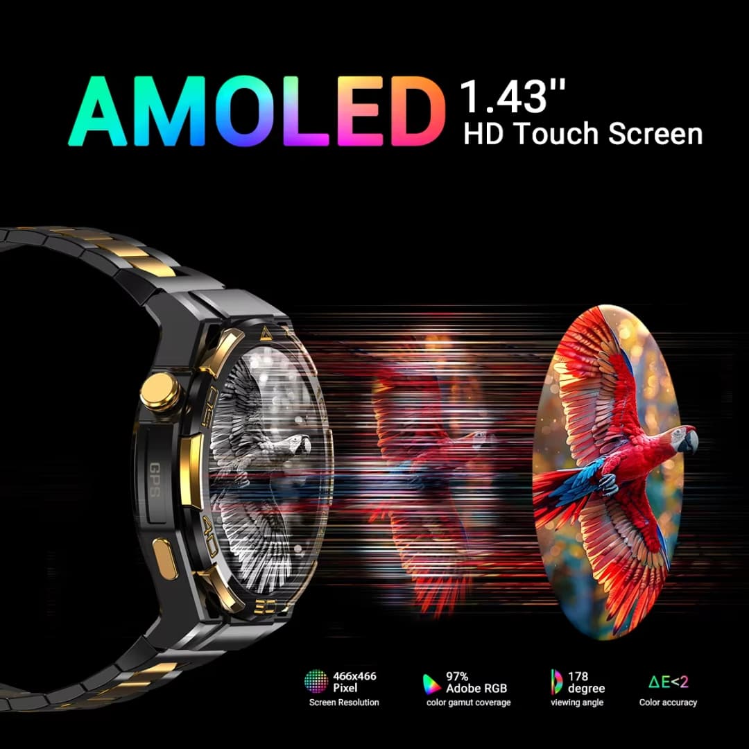 Blackview W90 Pro Smartwatch 1.43" AMOLED Display 900mAh Blood GPS Trace Oxygen,Bluetooth Calling Heart Rate Monitor Watch Men - 3