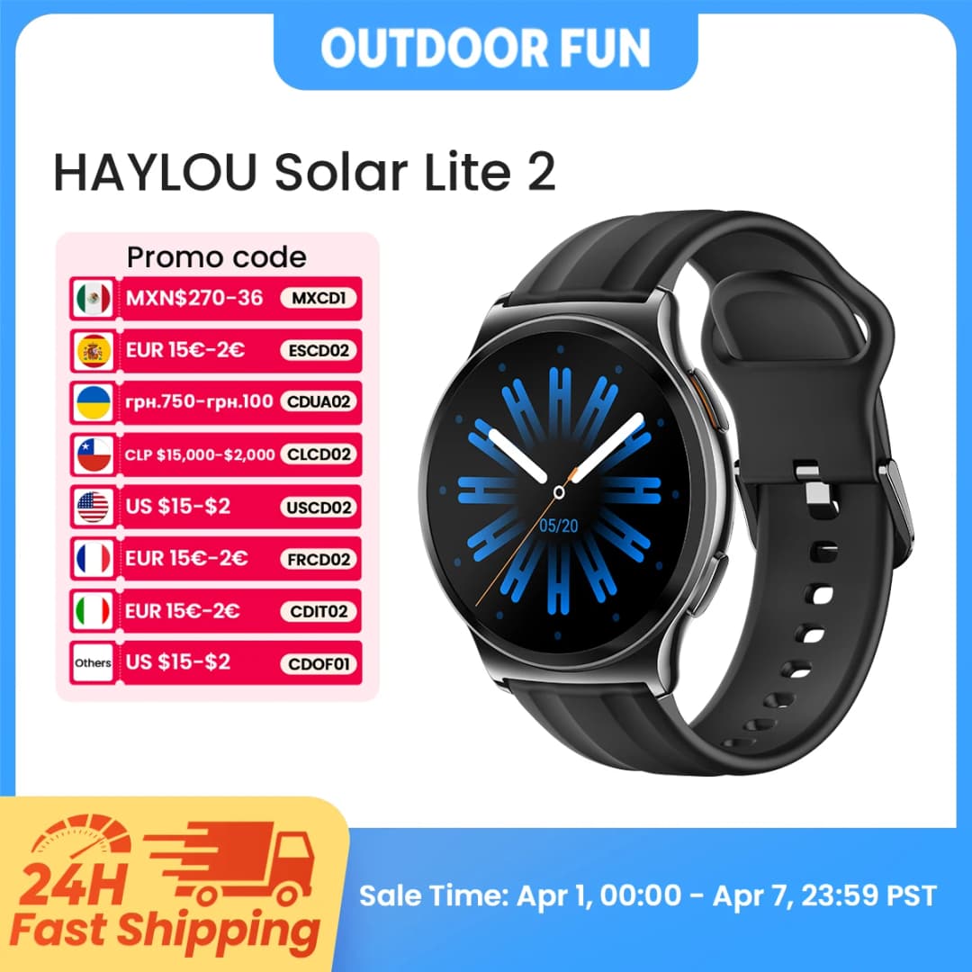 ساعة HAYLOU Solar Lite 2 الذكية بشاشة AMOLED مقاس 1.43 بوصة ومراقبة صحية على مدار 24 ساعة وأكثر من 150 وضع رياضي ومكالمات صوتية ومقاومة للماء حتى 1ATM