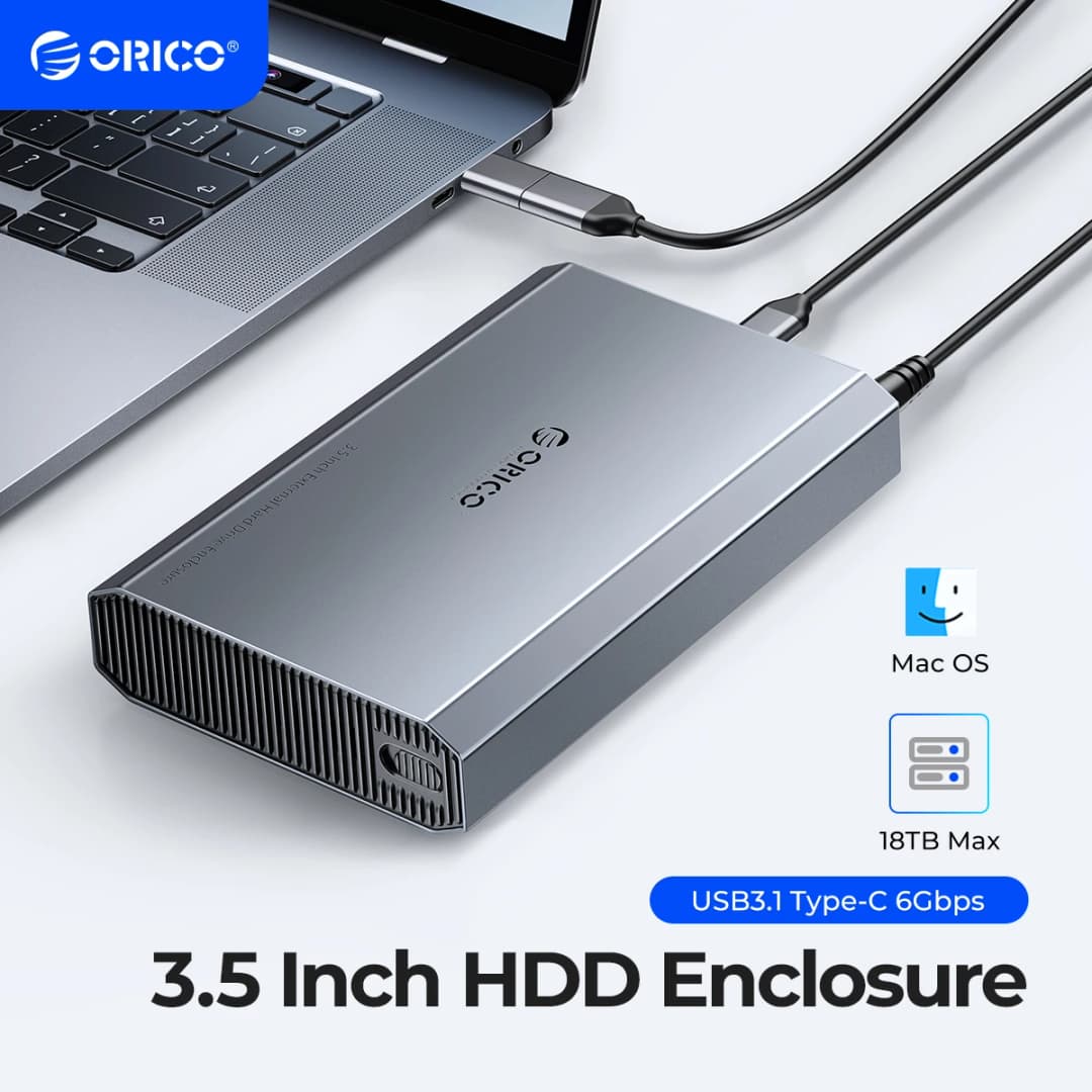 ORICO غطاء ألمنيوم 3.5 لمحرك الأقراص الصلبة مع USB 3.2 الجيل 2 سرعة نقل 5/6 جيجابت/ثانية لـ 3.5/2.5 بوصة SATA HDD SSD حتى 20 تيرابايت