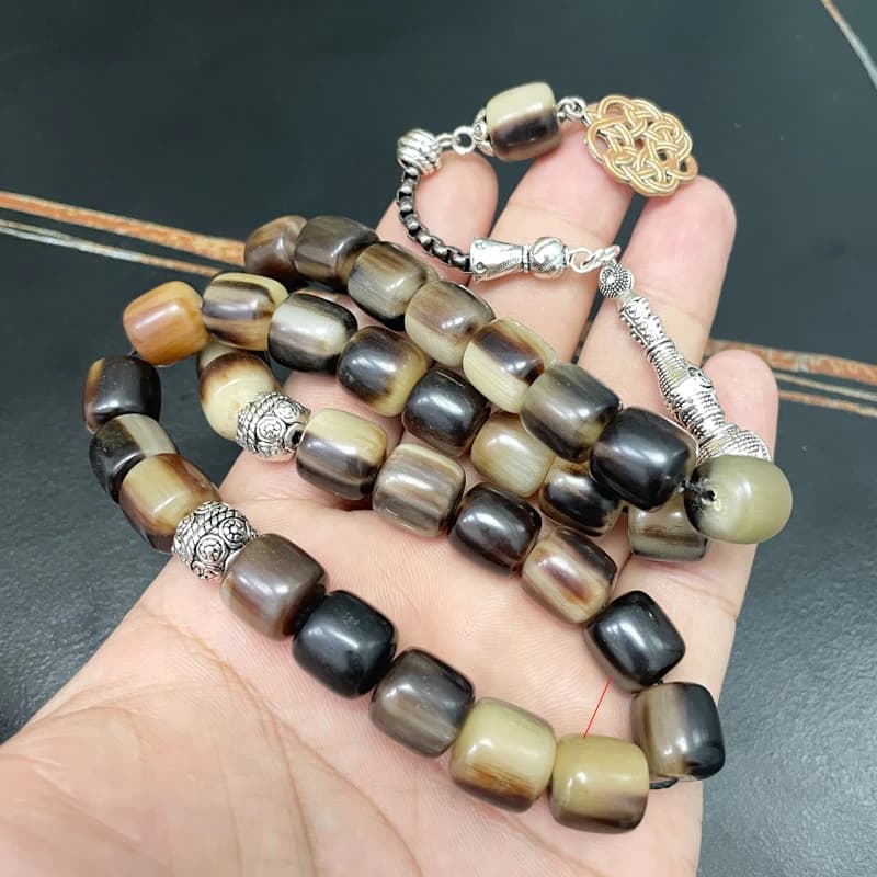 سبحة من قرن الثور الطبيعي للرجال 33 حبة تسبيح مسلم سبحة عربية مسبحة تركية مجموعة إسلامية مستوى سوار - 2