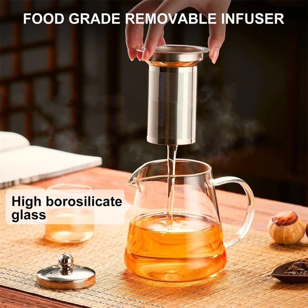 Heat Resistant 1pc Glass Teapot with Stainless Steel Tea Strainer Infuser Flower Kettle Kung Fu Teaware Set Puer Oolong Pot - 2