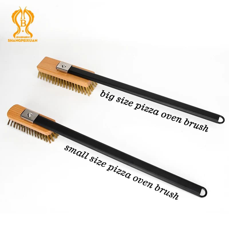 SHANGPEIXUAN Beveled Pizza Oven Copper Brush Scraper Household Grill Brass Cleaning Brush with Aluminium Short Long Handle - 3