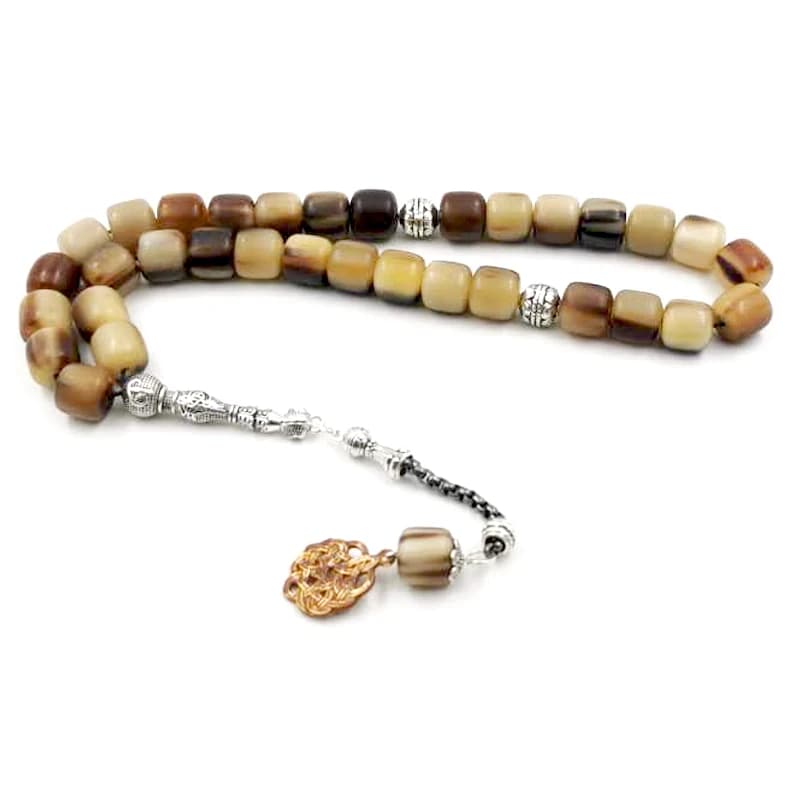 سبحة من قرن الثور الطبيعي للرجال 33 حبة تسبيح مسلم سبحة عربية مسبحة تركية مجموعة إسلامية مستوى سوار