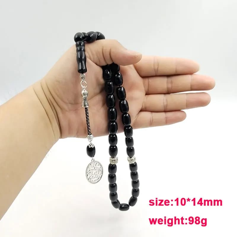 Tasbih الطبيعية العقيق الأسود حجر برميل شكل سوار هدية رمضان عيد misbaha مسلم الاكسسوارات الخليج تصميم الصلاة الخرز - 6