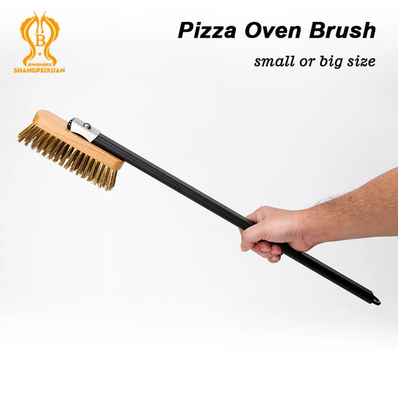 SHANGPEIXUAN Beveled Pizza Oven Copper Brush Scraper Household Grill Brass Cleaning Brush with Aluminium Short Long Handle - 2