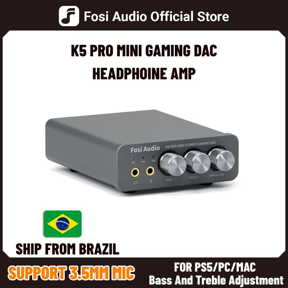 محول صوتي Fosi Audio K5 PRO للألعاب مع ميكروفون ومضخم سماعات، محول صوتي صغير لسطح المكتب لـ PS5 و PC