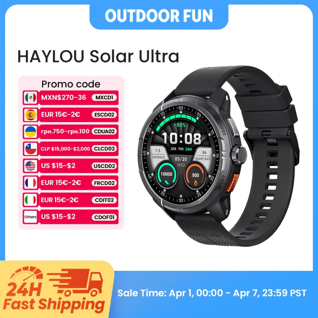 ساعة HAYLOU Solar Ultra الذكية بنظام تحديد المواقع العالمي (GPS) بشاشة AMOLED مقاس 1.6 بوصة ومقاومة للماء حتى 50 مترًا مع نظام تحديد المواقع العالمي (GPS) مدمج ومكالمات بلوتوث وساعة رياضية