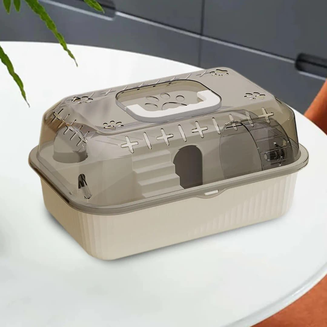 حاوية صغيرة للحيوانات الأليفة حقيبة حمل الهامستر قفص للجربيل والقنفذ وخنازير غينيا صندوق حمل الهامستر البيج قفص سفر الهامستر - 4