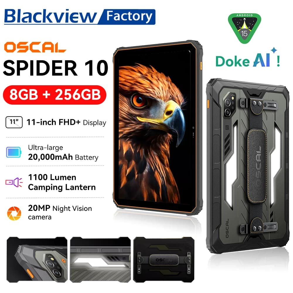 بلاك فيو أوسكال سبايدر 10 تابلت متين، شاشة 11 بوصة FHD+IPS، معدل تحديث 60 هرتز، بطارية 20000 مللي أمبير، معالج ميدياتيك ديمينسي G81، أندرويد 15