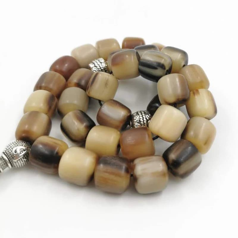 سبحة من قرن الثور الطبيعي للرجال 33 حبة تسبيح مسلم سبحة عربية مسبحة تركية مجموعة إسلامية مستوى سوار - 5