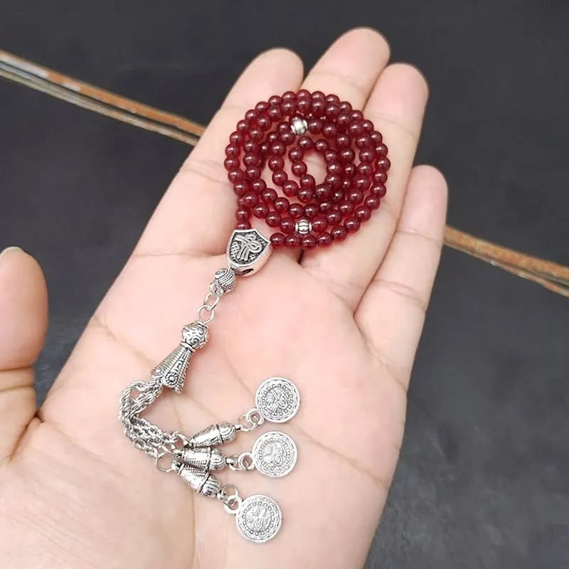 Tasbih 99beads red garnet small size 4mm beads muslim prayer beads islamic eid gift - 2