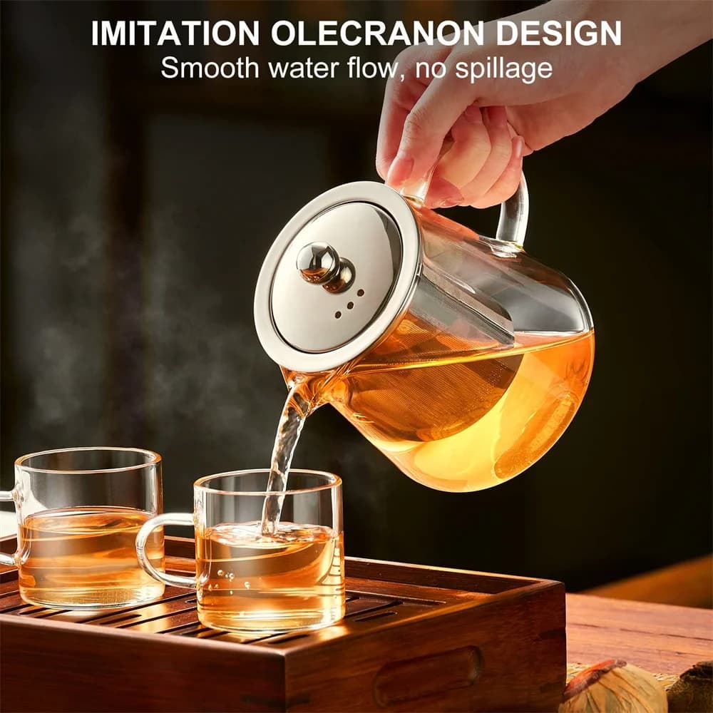 Heat Resistant 1pc Glass Teapot with Stainless Steel Tea Strainer Infuser Flower Kettle Kung Fu Teaware Set Puer Oolong Pot - 4