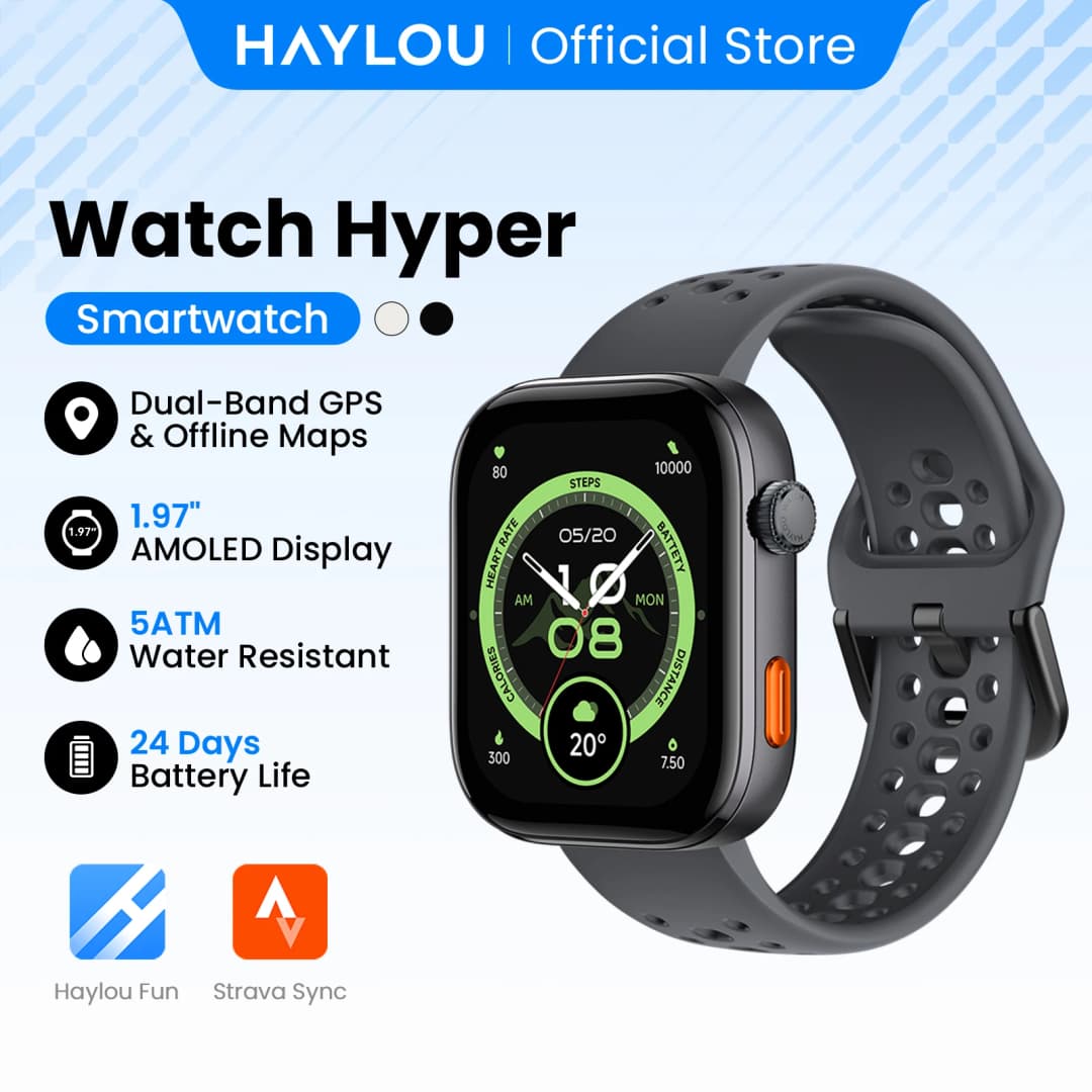 HAYLOU Watch Hyper Smartwatch 1.97" AMOLED Display Supports Dual-Band GPS Compass Offline Maps Message Reply Smart Watch 5ATM