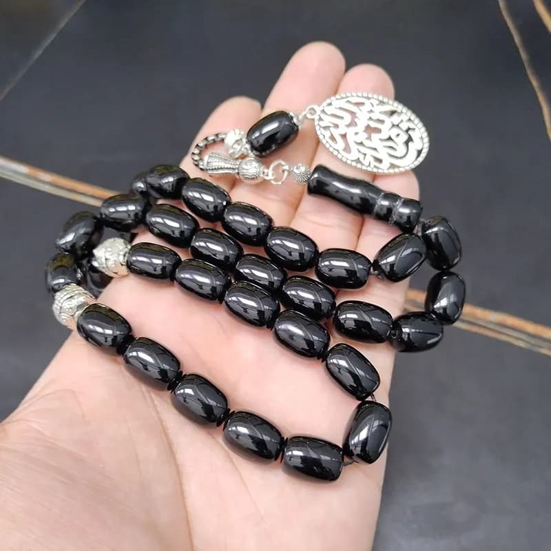 Tasbih الطبيعية العقيق الأسود حجر برميل شكل سوار هدية رمضان عيد misbaha مسلم الاكسسوارات الخليج تصميم الصلاة الخرز - 2