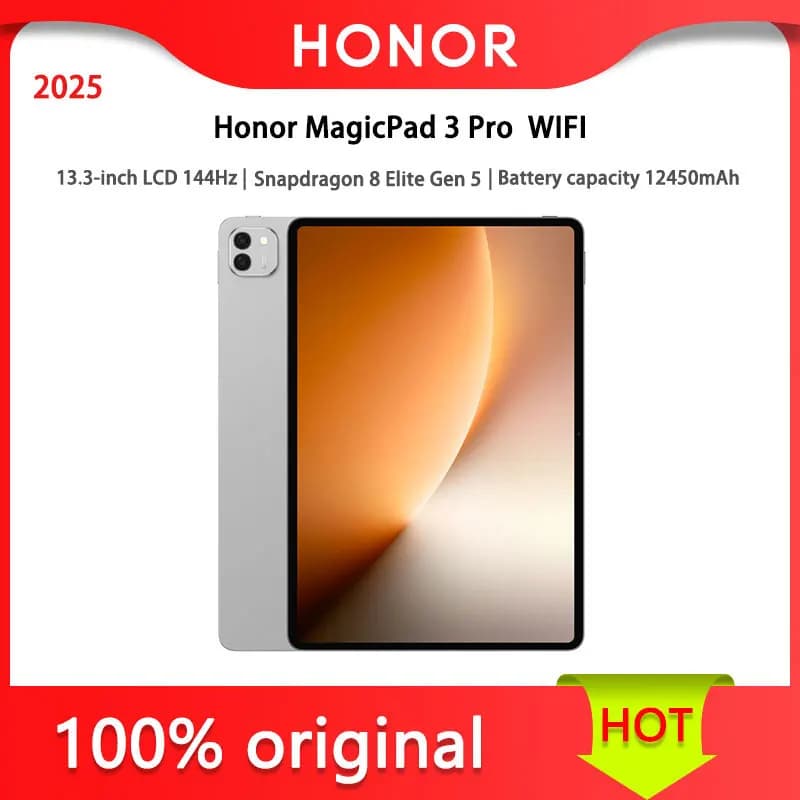 Honor MagicPad 3 Pro واي فاي بشاشة LCD مقاس 13.3 بوصة، معدل تحديث 144 هرتز، معالج Snapdragon 8 Elite Gen 5، بطارية سعة 12450 مللي أمبير، نظام MagicOS 10.0