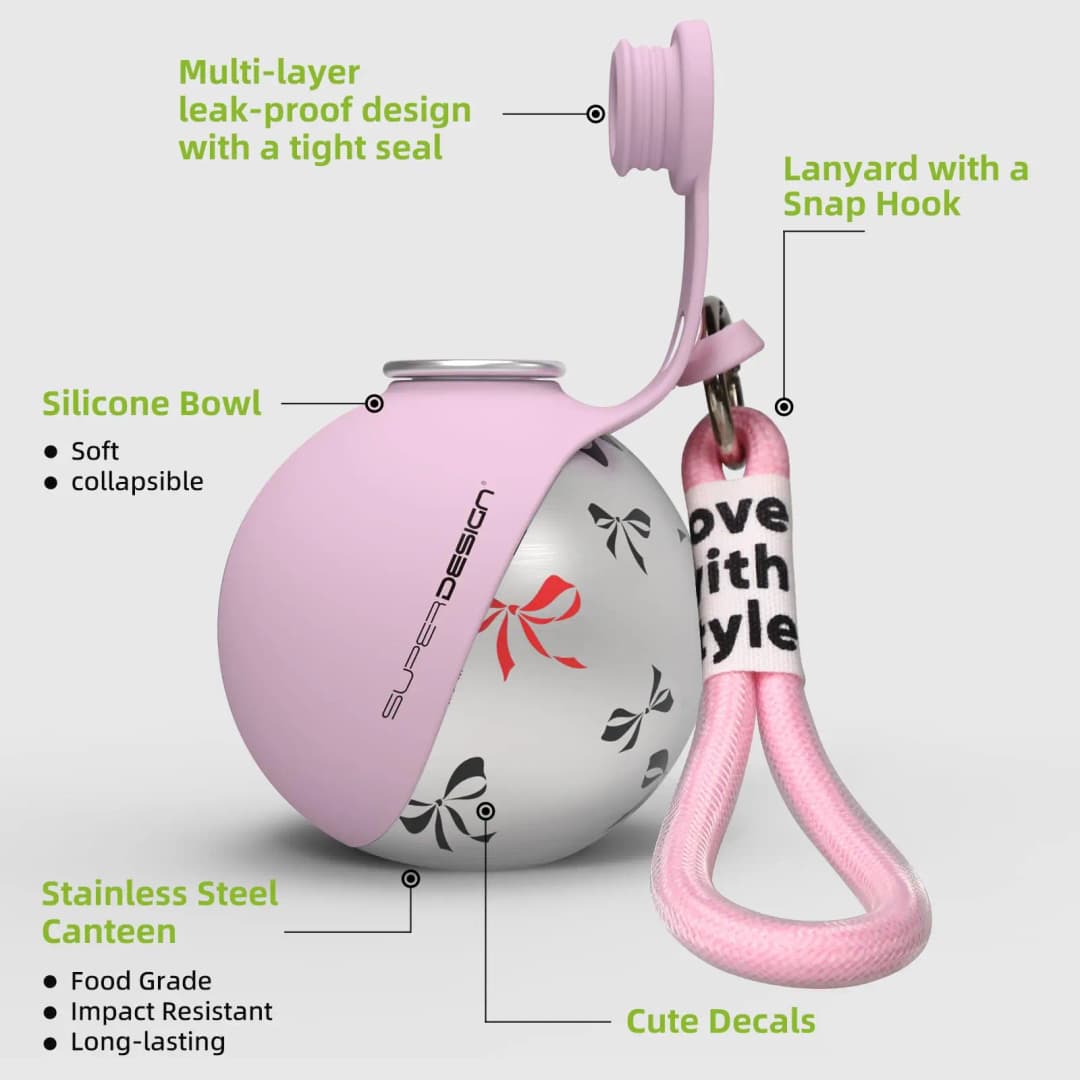 زجاجة ماء محمولة للكلاب الصغيرة، 2 في 1، مضادة للتسرب، مدمجة، من الفولاذ المقاوم للصدأ والسيليكون - 2