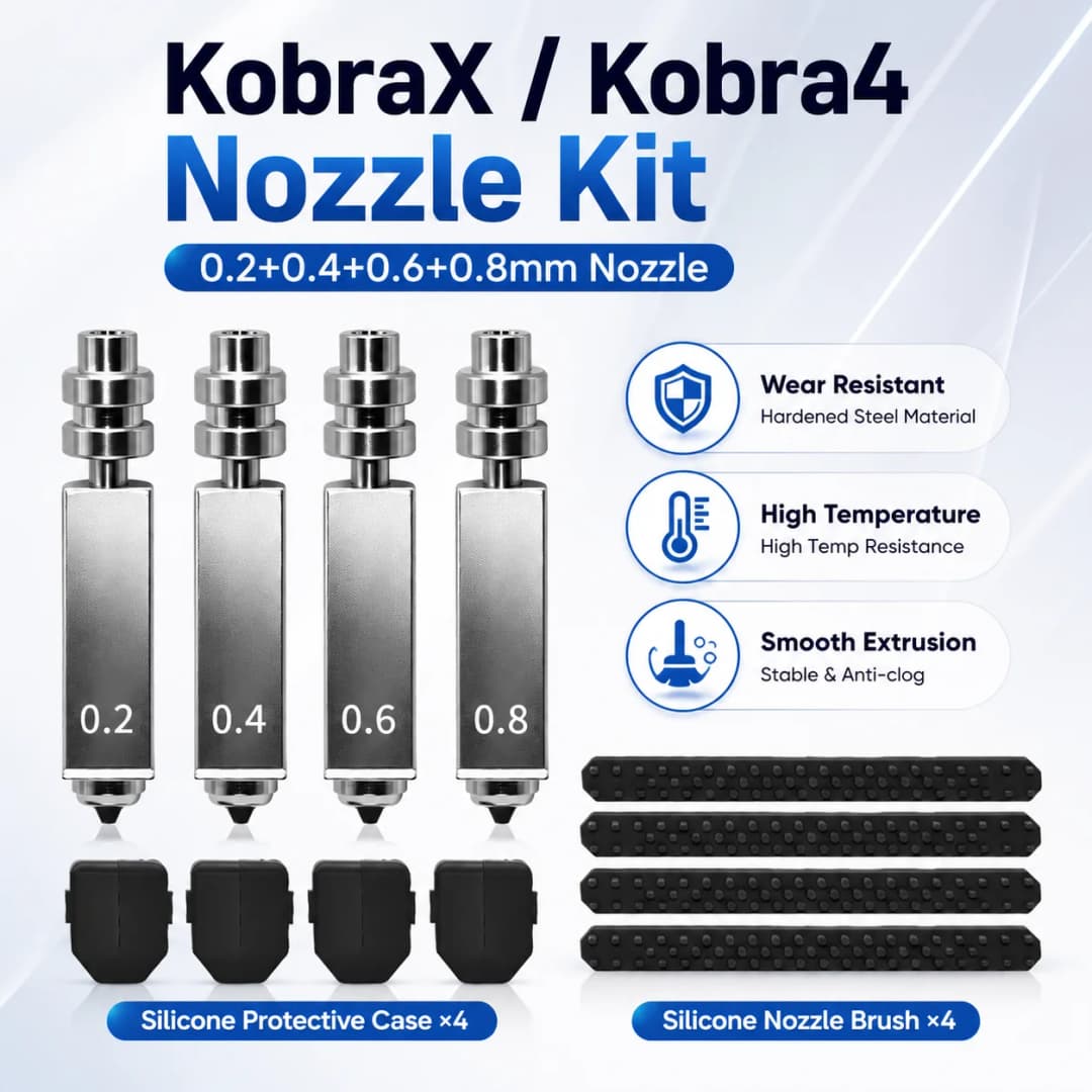 طقم فوهة ثنائية المعدن Anycubic Kobra X/Kobra 4 مقاس 0.2 و0.4 و0.6 و0.8 ملم مع ممسحة سيليكون لاكسسوارات طابعة ثلاثية الأبعاد