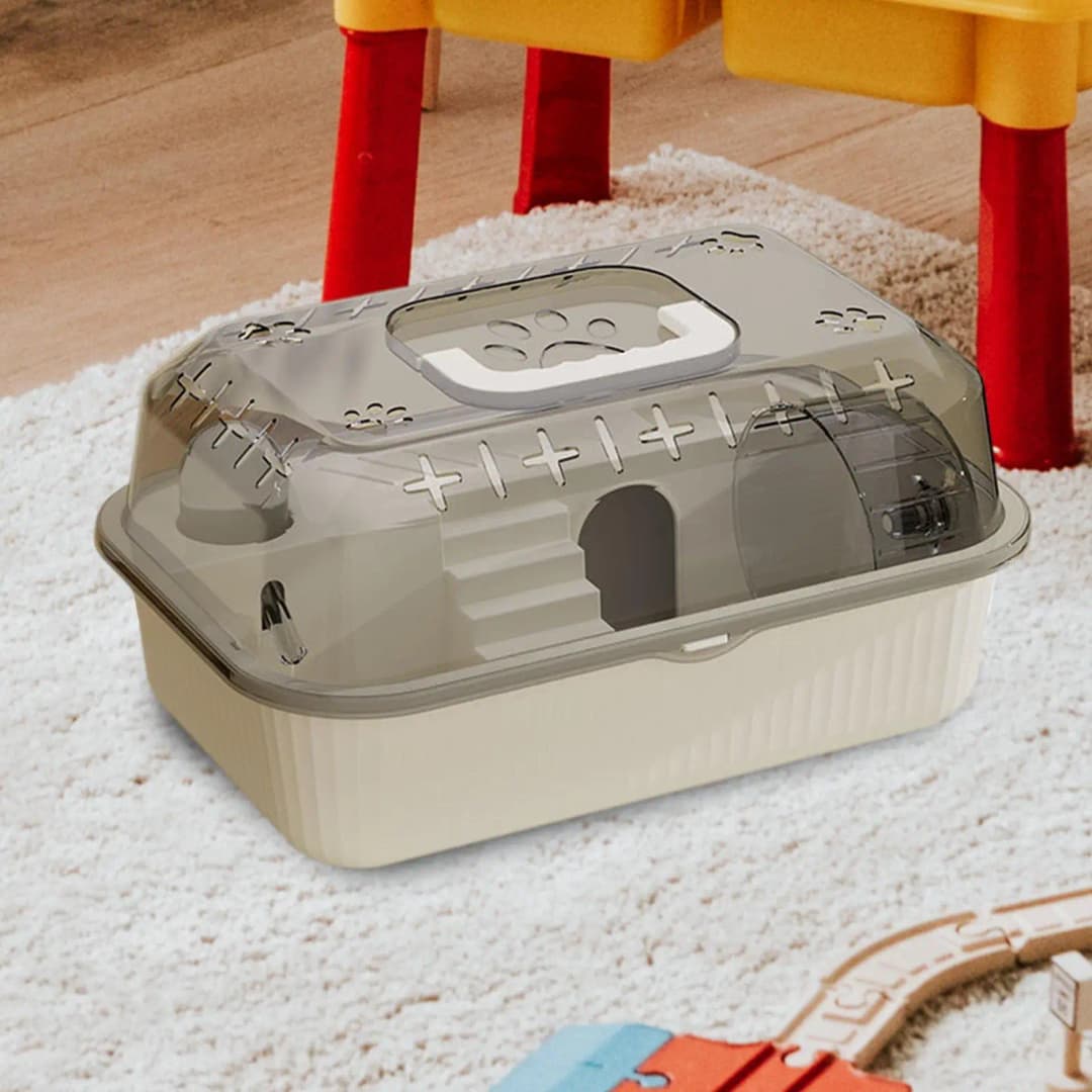 حاوية صغيرة للحيوانات الأليفة حقيبة حمل الهامستر قفص للجربيل والقنفذ وخنازير غينيا صندوق حمل الهامستر البيج قفص سفر الهامستر - 3