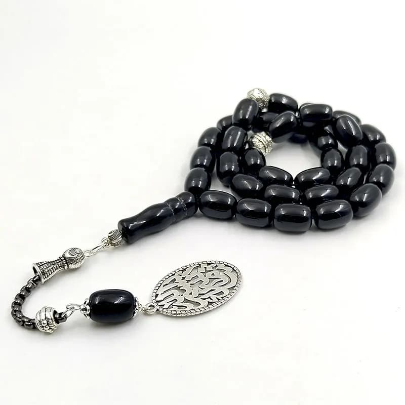 Tasbih الطبيعية العقيق الأسود حجر برميل شكل سوار هدية رمضان عيد misbaha مسلم الاكسسوارات الخليج تصميم الصلاة الخرز - 4
