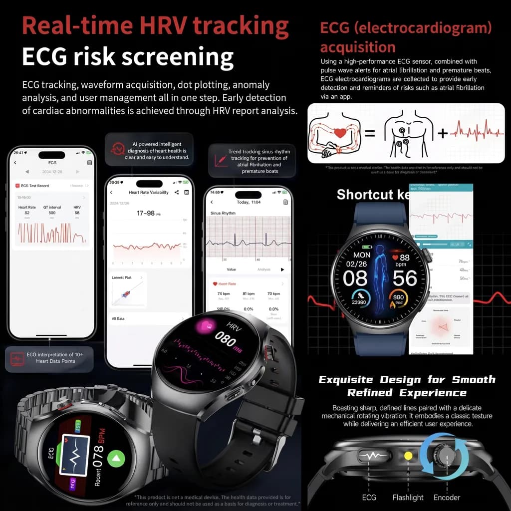 2026 New Accurate Diagnosis ECG Smart Watch Body Fat Blood oxygen BP Health Sport HD AMOLED Screen call Smart watch Men women - 3