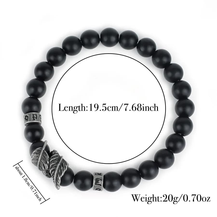 Vintage Feather Bracelet For Men Sanskrit Mantra Braslet Yoga Meditation Healing Braclet 8mm Lava Onyx Stone Strand Brazalete - 4