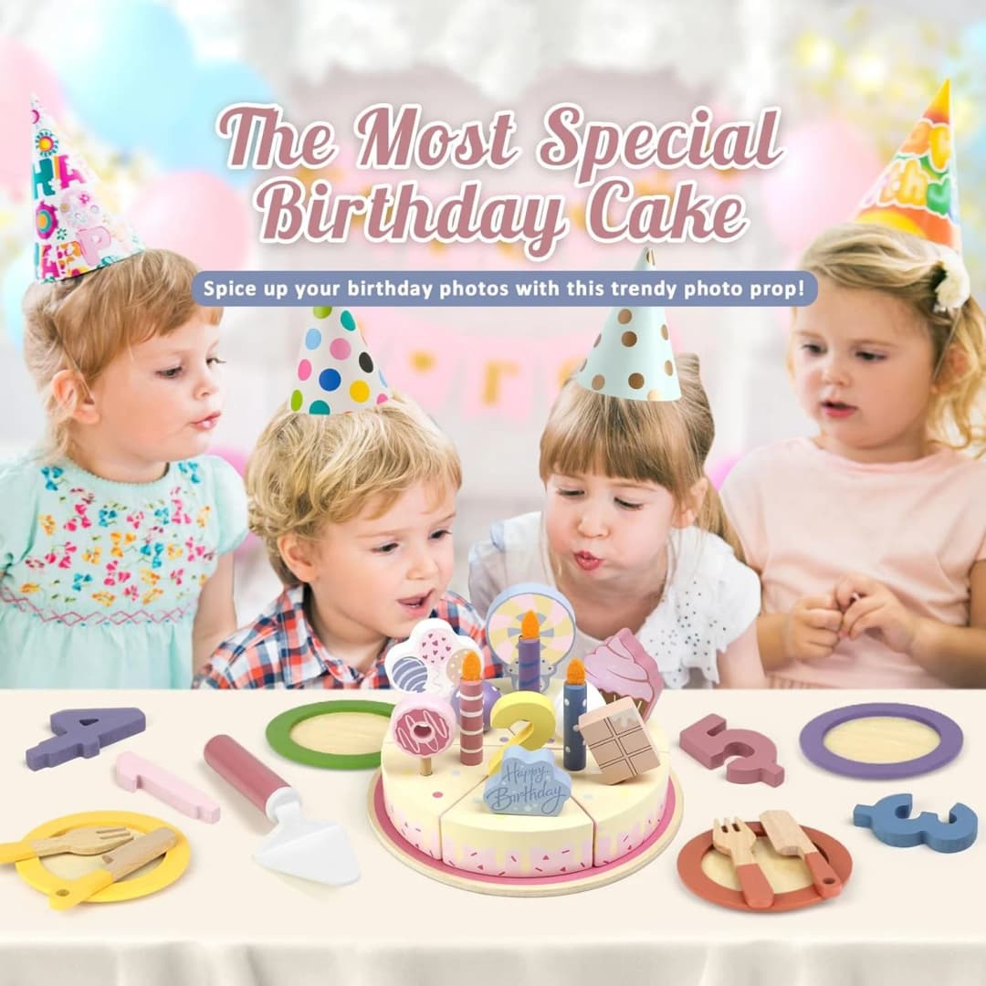 Wooden Kids Kitchen Toys Simulation Birthday Cake Toy Pretend Play Cutting Food Game Children Role Play Toy Gifts for Boy Girl - 2