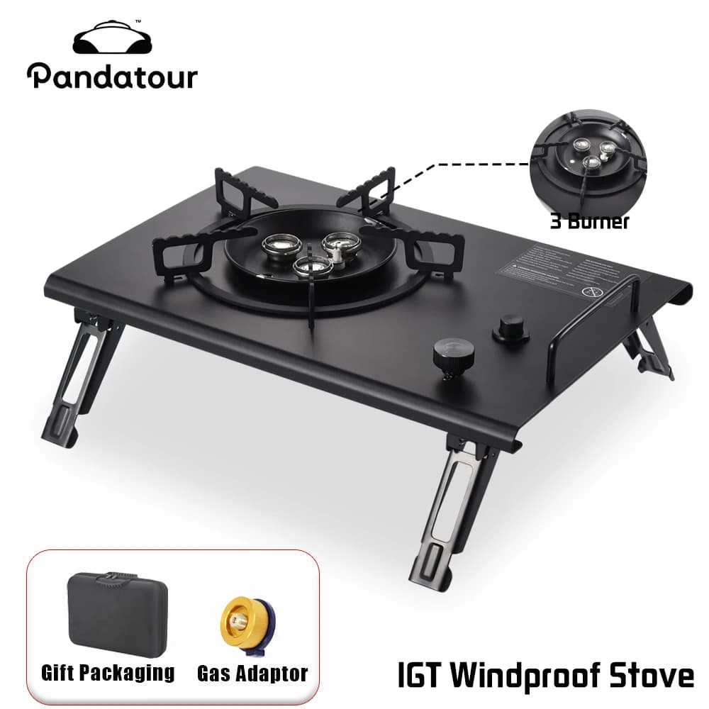 موقد غاز قابل للطي من Pandatour IGT، وحدة واحدة، مزود بطاولة تخييم قابلة للتعديل، موقد شوي ونزهة