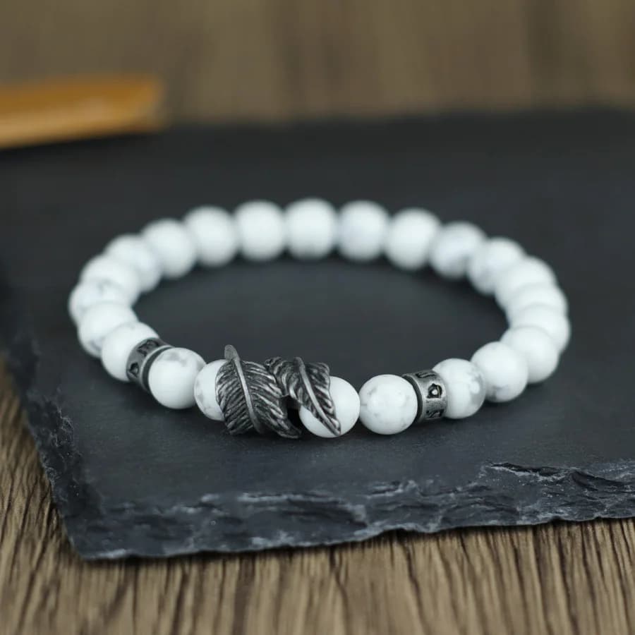 Vintage Feather Bracelet For Men Sanskrit Mantra Braslet Yoga Meditation Healing Braclet 8mm Lava Onyx Stone Strand Brazalete - 5