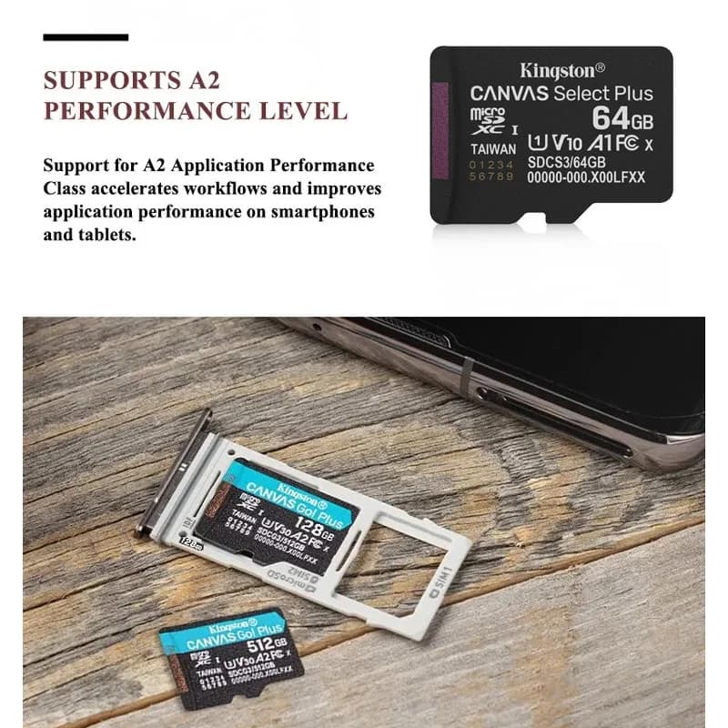 Original Kingston Micro SD Card 128Gb 256Gb 512Gb MicroSD Card 64G 1T U3 V30 A2 Adapter Max 150Mb Flash TF Card UAV Camera Phone - 3