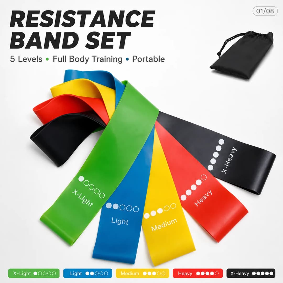 Resistance Bands Set 5 Levels Latex Workout Loop Bands for Glutes Legs Stretching Fitness Home Gym Training with Carry Bag Sport