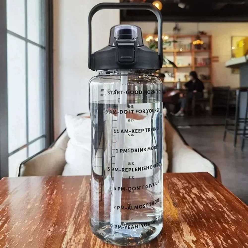 2L Portable 1pc Water Bottle Large Capacity Plastic Straw Water Cup Drink Bottle With Time Marker For Outdoor Sports Fitness - 2