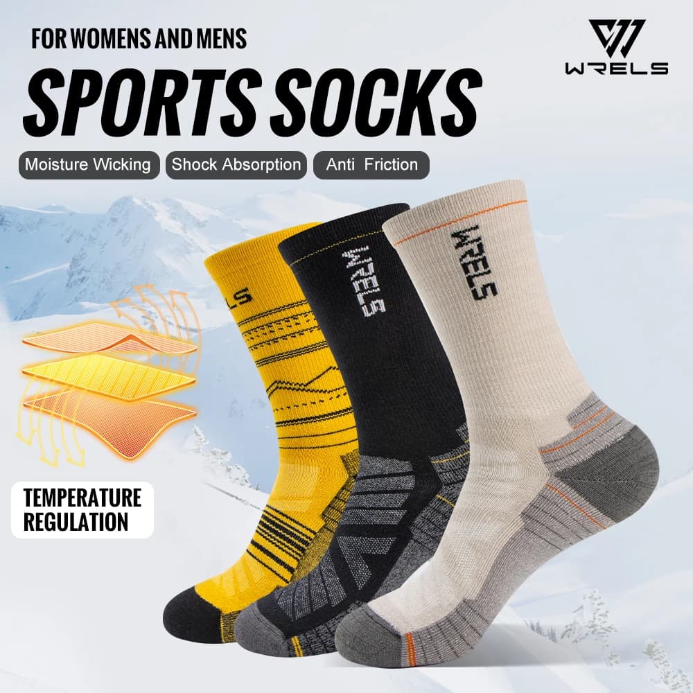 WRELS Merino Wool Socks Hiking Running Socks Soft Lightweight Shock Absorption Damping Mid-Calf Breathable Ankle Cycling Socks - 3