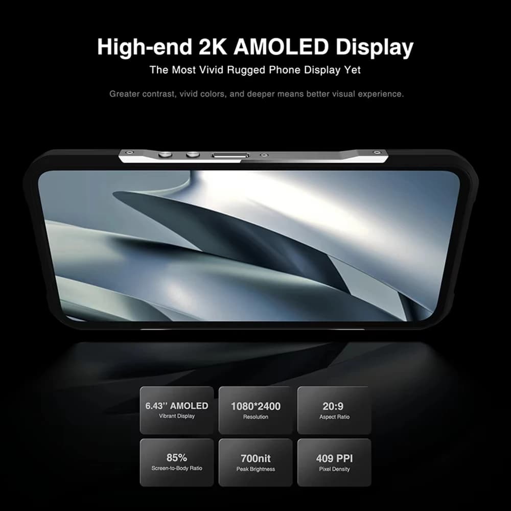 هاتف DOOGEE V20 Pro المتين بشاشة 6.43 بوصة 2K تصوير حراري ذاكرة 12GB+256GB كاميرا 64MP بطارية 6000mAh شحن 33W نظام أندرويد - 4
